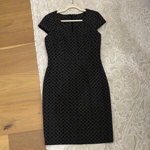 Brooks Brothers Black and Gold Patterned Midi Dress